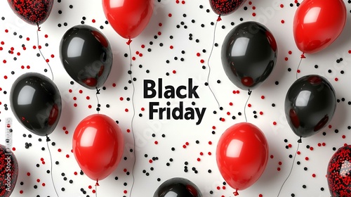 Vibrant Red and Black Balloons Celebrating Black Friday Sale Event, Ideal for Advertising and Promotions – Striking and Festive.