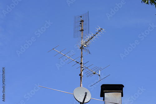 TV, satellite and terrestrial antenna for viewing digital and analog television channels.