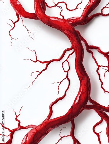 Red Veins Branching Out on White Background