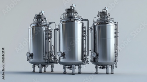 stainless steel bioreactors in a biotechnology facility used for controlled fermentation processes and bioprocessing, highlighting advanced industrial production capabilities