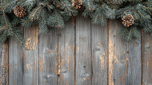 Cozy Rustic Christmas Wallpaper with Weathered Wood Patterns and Pine Branches