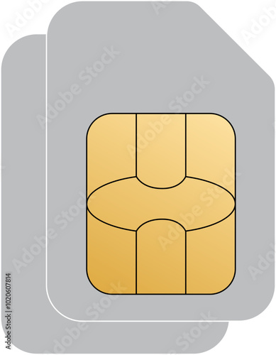 Phone sim card. ID card mockup template. Realistic vector illustration for design. Mobile cellular phone. Sign, symbol, icon or logo isolated on background. EMV gold chip. Concept of technology.