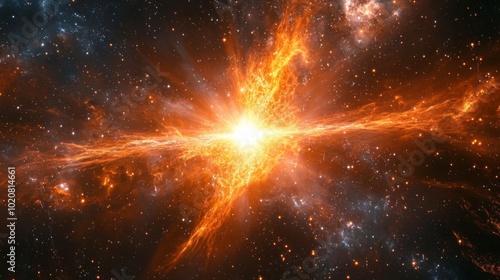 A bright quasar in a distant galaxy, radiating light and energy