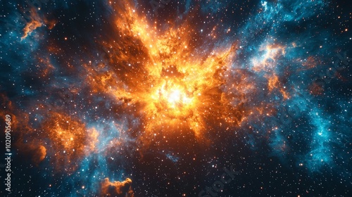 A supernova explosion, with brilliant light radiating through space