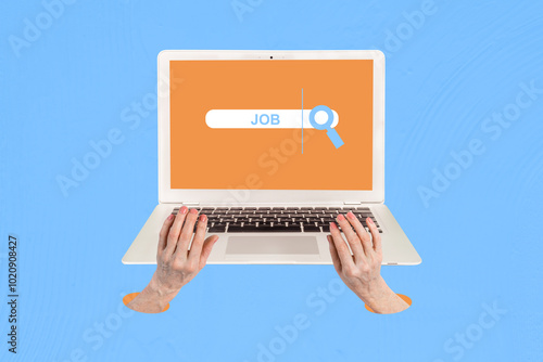 Creative trend collage of netbook browser online job search vacancy recruitment hiring freak bizarre unusual fantasy