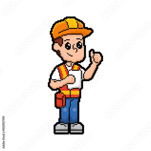 illustration pixel art d'un travailleur dans le domaine de la construction, illustration vectorielle