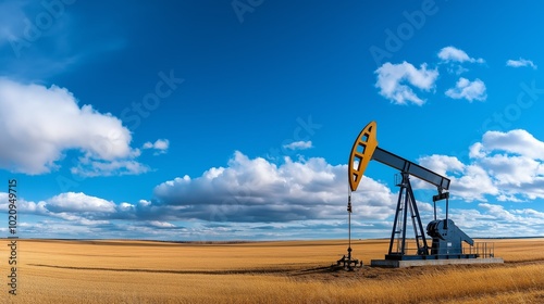 An oil pump in the field. An oil production facility. Mining and processing business. Energy industry