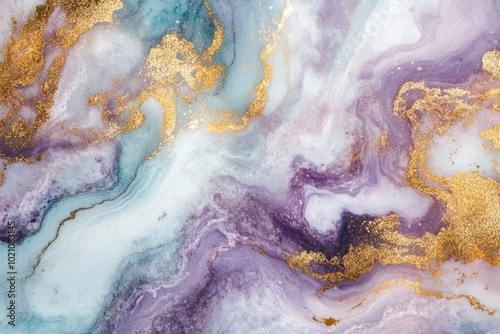 A detailed view of a purple and gold marble, perfect for designs and projects that require a pop of color