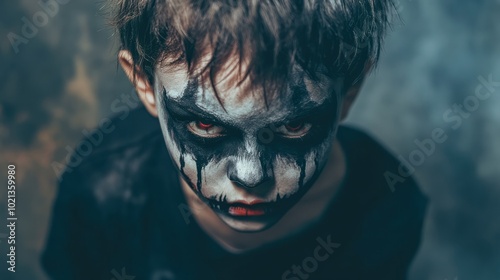 Boy make up as evil for halloween party