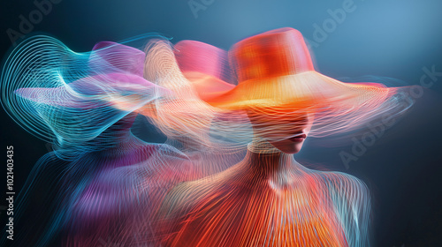 Abstract Portrait of a Woman with a Glowing Hat