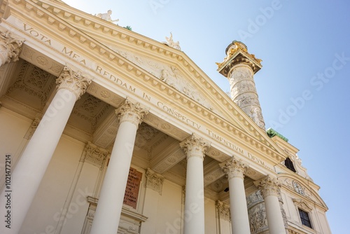 Detail of columns and architecture features of Karlskirche Vienna