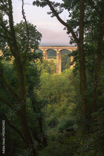 The famous Pontcysllyte Aqueduct, completed in 1805, carrying the Llangollen Canal over the River Dee, Wrexham, Wales