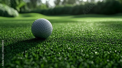 Golf Ball on Green Grass with Bokeh Background - Realistic Image