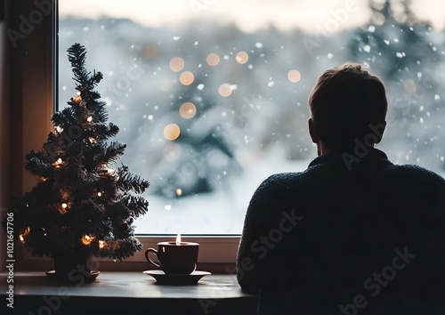 Solitude by the Christmas Lights: loneliness during Christmas. Elderly people and young individuals experiencing solitude, symbolizing isolation in the holiday season, with decorations, lights