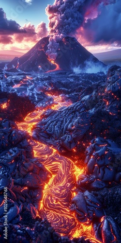 Lava Flowing Down a Volcano