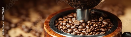 Slowmotion of a coffee bean grinder, grinding beans, caffeine preparation