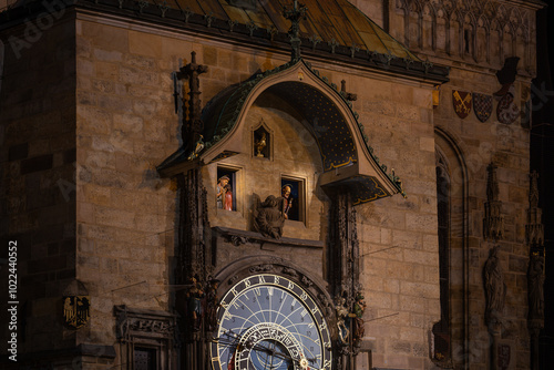 View of the Astronomical Clock, Prague. Part of astronomical clock in old town Prague at evening. 