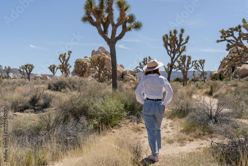 Woman exploring Joshua Tree, National park in California