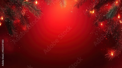 Festive holiday background with sparkling lights pine branches