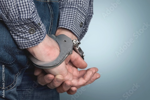 Businessman person hands in handcuffs arrested