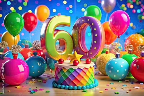 Vibrant 60th Birthday Clipart Celebrating Milestone with Colorful Decorations and Festive Elements