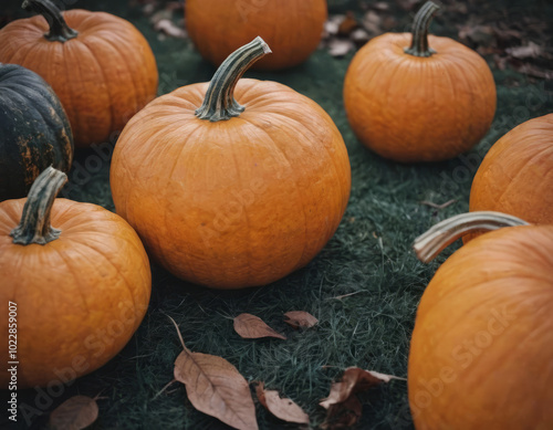 Gambi di zucca che emergono da un contesto pieno di tonalità autunnali. 