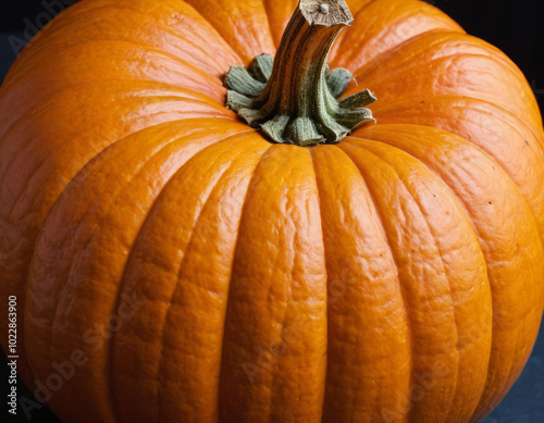 Una zucca singola in primo piano, con il suo caratteristico colore arancione. 