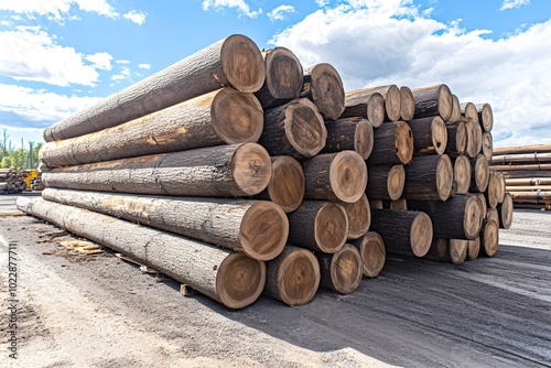 Large Pile of Stacked Logs Signifying Deforestation