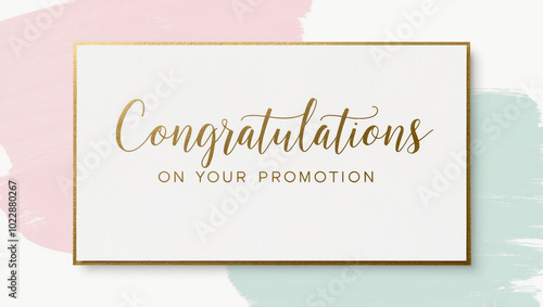 promotion congratulations card featuring soft, pastel hues of pale pink, baby blue, and mint green, set against a clean white background, with a subtle texture resembling gentle watercolor brushstroke