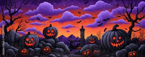 A Halloween carnival scene painted with vivid colors, featuring creepy clowns, haunted rides, and glowing jack-o'-lanterns under an eerie sky.