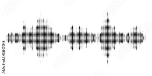 Black halftone vector sound waves flow isolated on a white background. Waveform pattern for music, dictaphone, podcast, voice message, or social media background. Spectral music frequency illustration