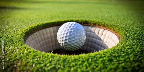 Detail of golf ball inside the hole, golf, hole, sport, green, course, hole in one, victory, success, competition, grass