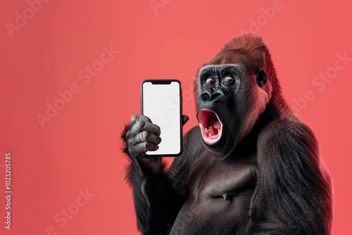 Photo of shocked gorilla surprised wildlife phone.