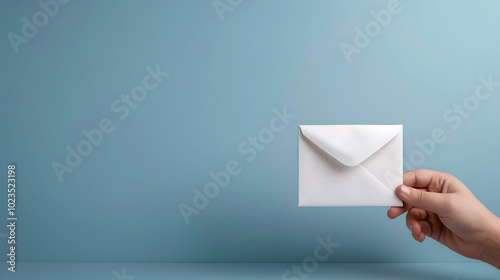 A hand holding an envelope for sending a letter