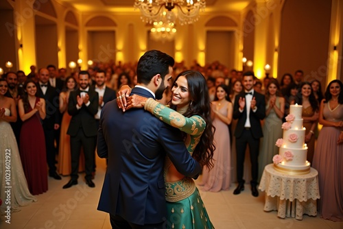 Middle Eastern couple dancing at wedding reception