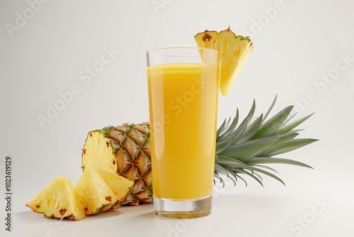 glass of pineapple juice on a white background