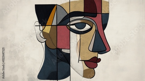 Abstract one line face drawing in a cubist surreal style Modern art with contemporary trendy elements set against a neutral background Hand drawn 2d illustration