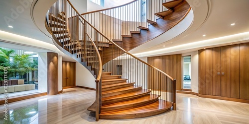 Helical wooden veneer stair for residential use in Palo Alto