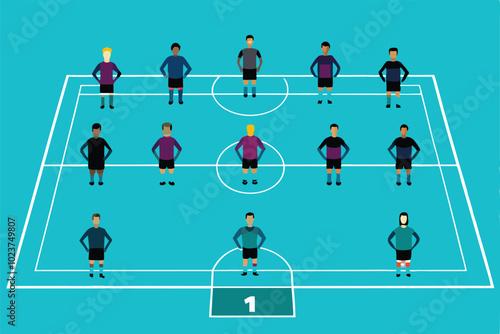 Illustration showing the 11 positions of players on a soccer field.