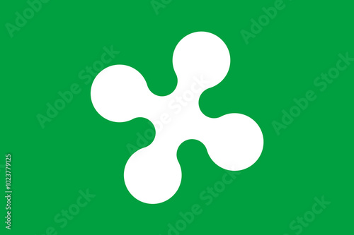 Flag of Lombardy (Regions of Italy, Italian Republic) Lombardia, green field with the Rosa Camuna (also called curvilinear cross) in white in the centre