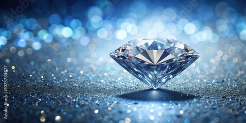 Minimalist brilliant cut diamond on shimmering background