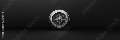 A sleek, silver compass with a minimalistic design, centered on a smooth black background