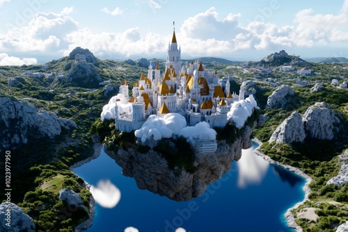 A floating city filled with people flourishing in creativity and wisdom, capturing the mystical and utopian essence of eudaimonia in a fantasy realm