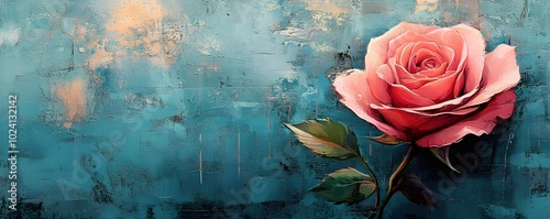 Artistic graffiti rose in pastel pinks, vibrant strokes on a teal textured background, urban vibes with creative flair, capturing raw expression