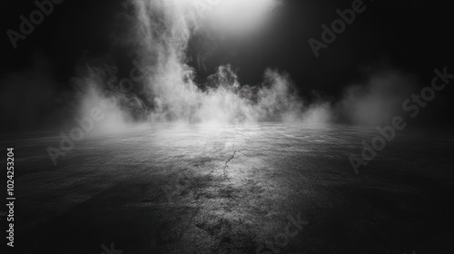 empty floor with smoke on dark background