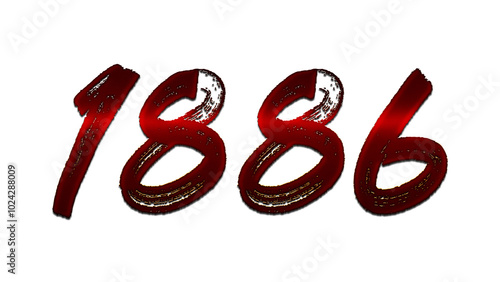 3D blood red number design of 1886 on white background.