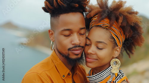 Affectionate Embrace: Young African Couple Enjoying Intimate Moment