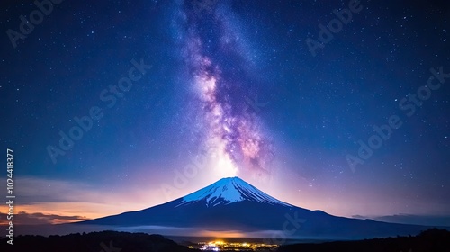 Night Scene of Mount Fuji Under Starry Sky