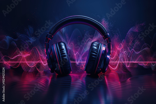 Immersive Audio: Black Headphones in Vibrant Soundwave Aura 