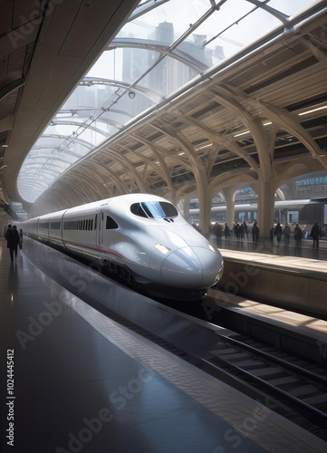 Modern High Speed Train at a Futuristic Station